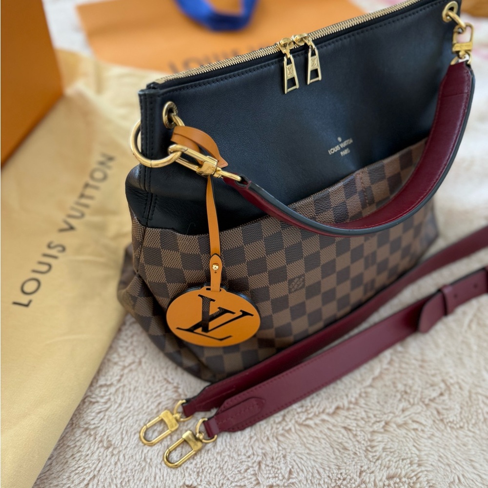 Louis Vuitton Checkered Shoulder Bag in Black and Brown